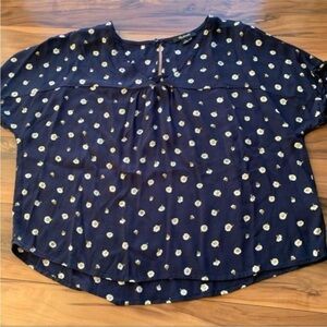 Madewell Navy Blouse with White and yellow Polka Dots S